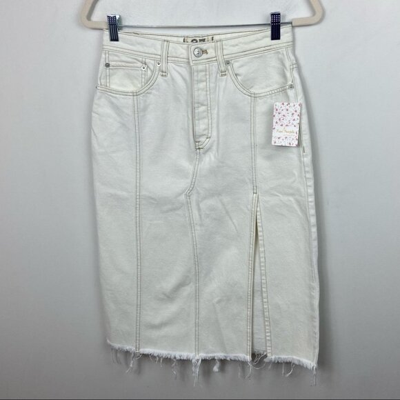 NWT Free People White Mambo Denim Midi Skirt Size 27 New With Tags Jean Boho - Picture 11 of 12
